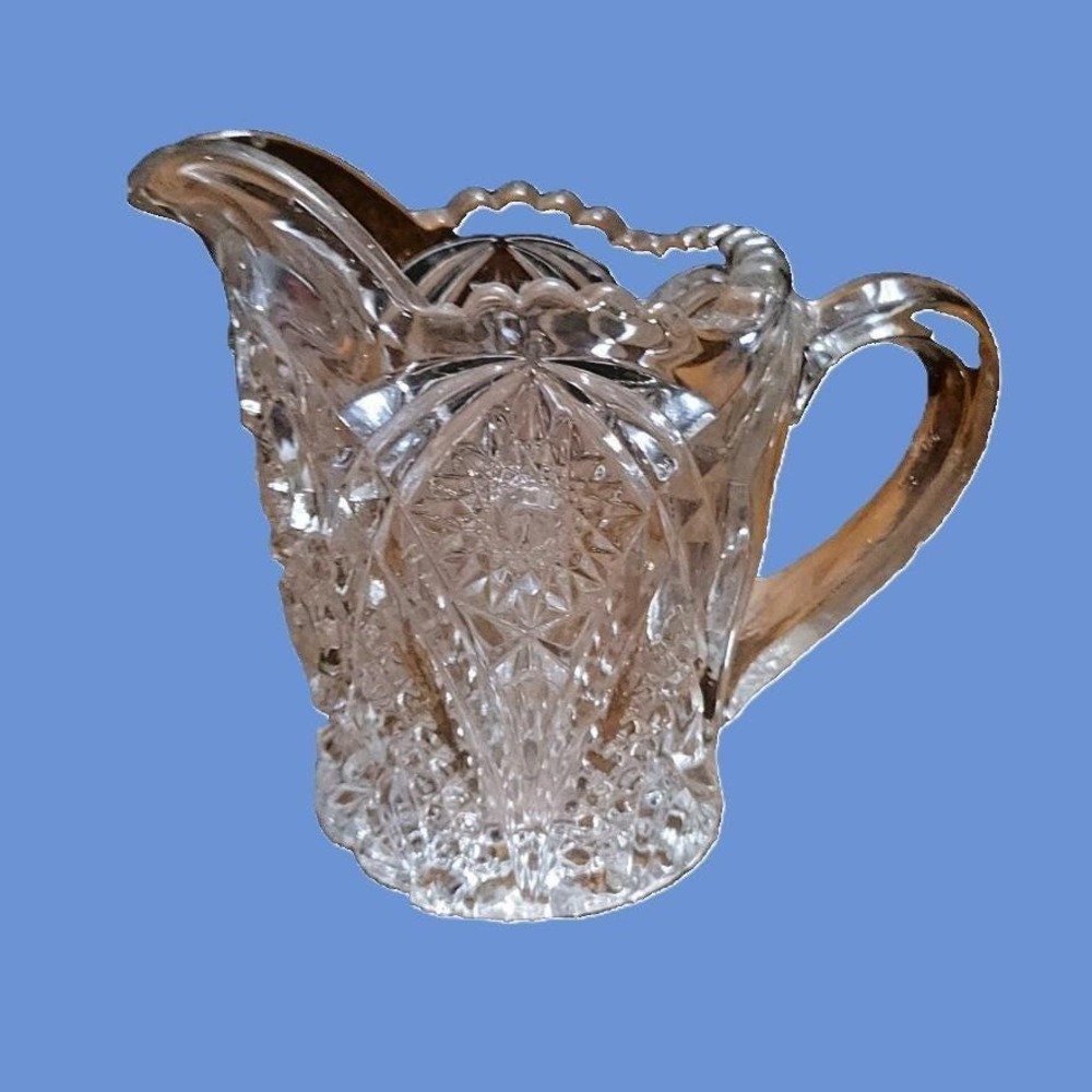 Antique EAPG Whirling Star Clear Pressed Glass Creamer and Sugar Bowl Setโ